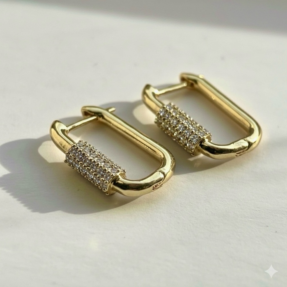 LAST 1 🔥 Gold & Silver Rectangle Huggie Earrings Cubic Zirconia Luxury Jewelry